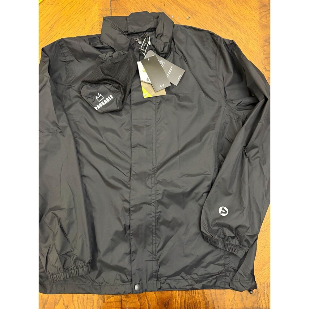 Outdoor Ventures Mens Packable Waterproof Windbreaker Jacket Black Size L